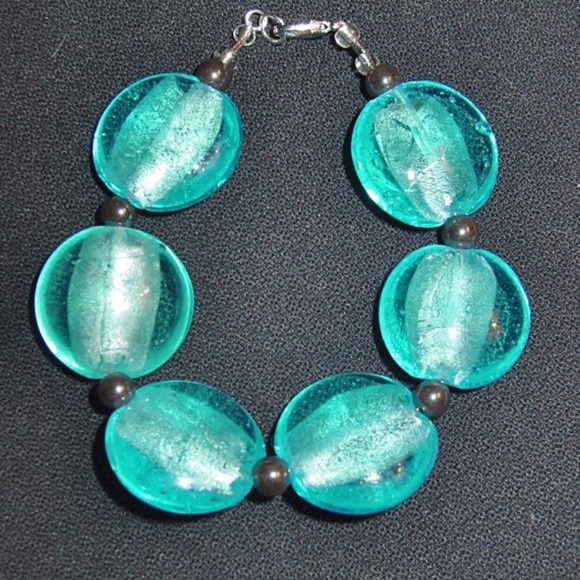 Glass Flower, Stone, Glass Beads Blue Jewelry Set - Picture 5 of 5